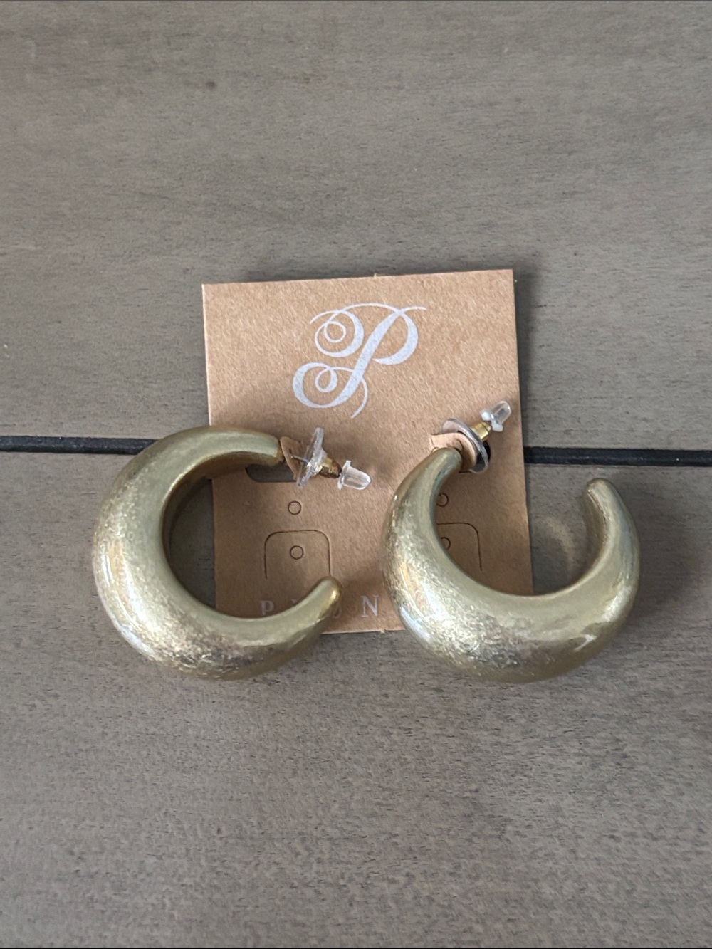 754. Plunder Chunky Brushed Gold Tone Crescent Hoop Earrings